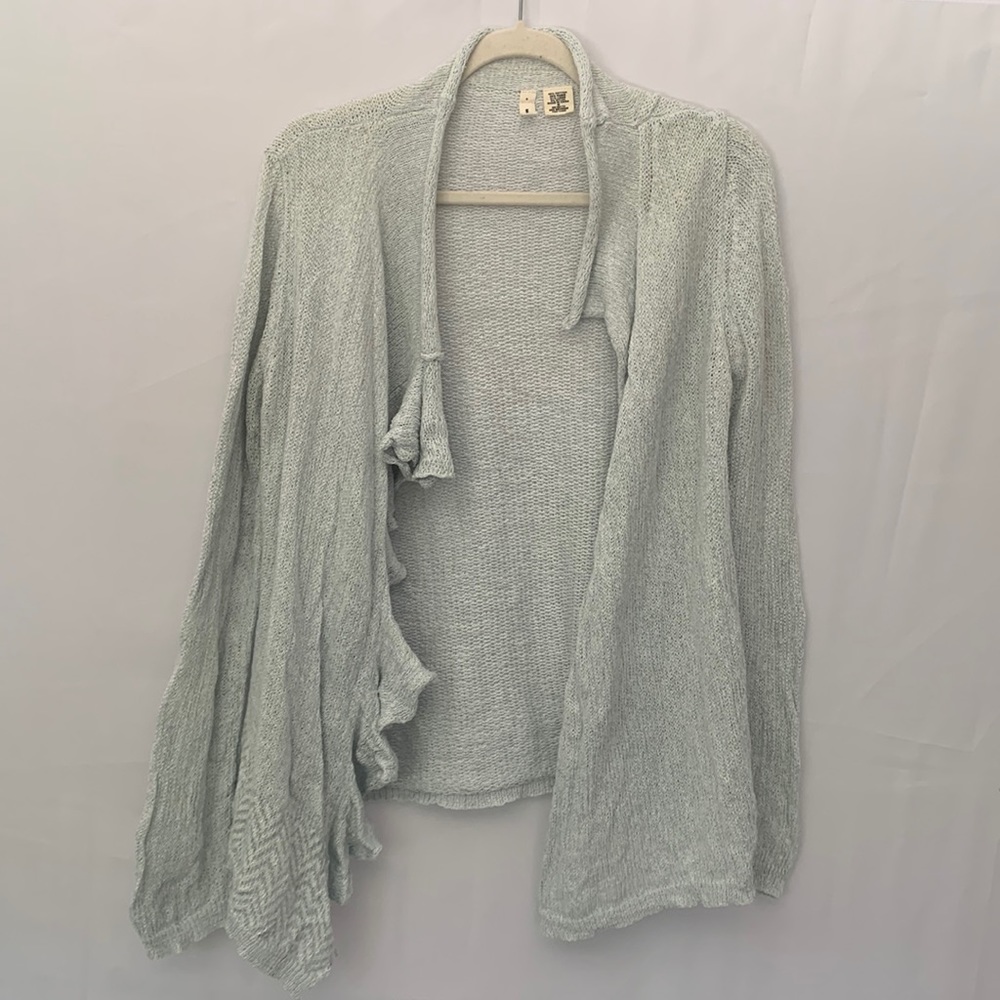 Anthropologie Moth Open Knit Ruffle Linen Blend Femme Delicate Cardigan Medium